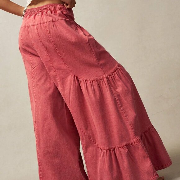 Red Boho Women's Wide Leg Low Waist Loose Pants - Picture 1 of 7